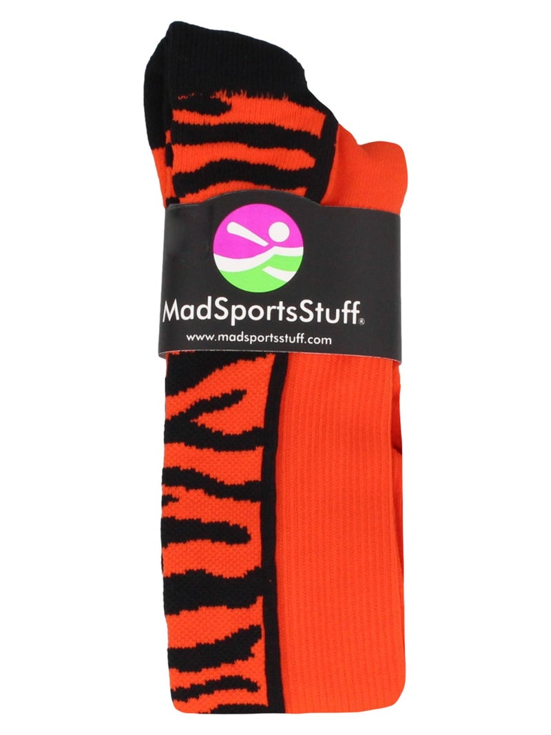 MadSportsStuff Crazy Socks with Safari Tiger Stripes Over the Calf Socks (Orange/Black, Small) - Image 2